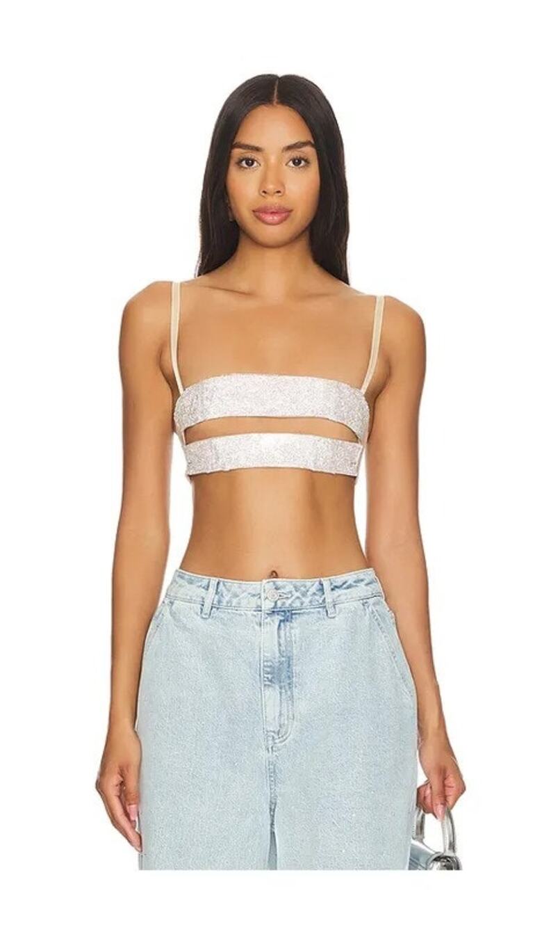 Cult Naked Highlight Borderline Cropped Top Rhinestone Mesh Party Evening NYE XL